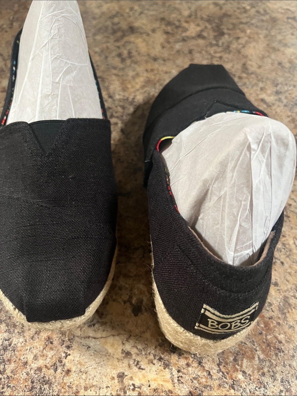 Skechers BOBS women Black Slip-On Espadrilles with Jute Sole 8.5 NWOB
